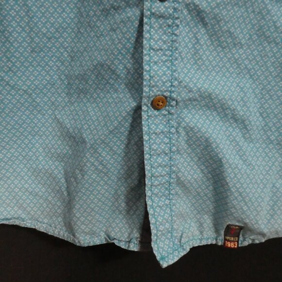 RED WOOD | XXL | Light Blue Dotted Short Sleeve Cotton Shirt | Rolled Cuffs - Picture 7 of 14